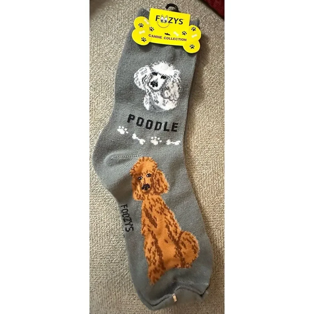 New 1 Pair Poodle Dog Crew Socks‎ Women's Size 9-11 Foozys